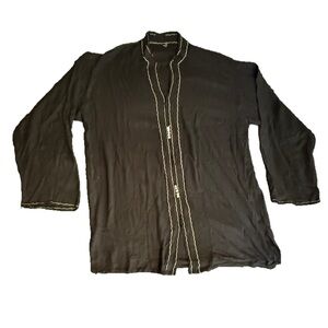 Vintage Boho Black Tunic Shirt w/ Contrast Stitching – Flowy Fit